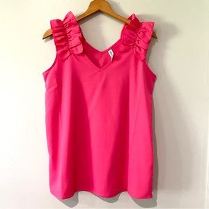 Zenana Pink Ruffle Sleeve Tank Top Small